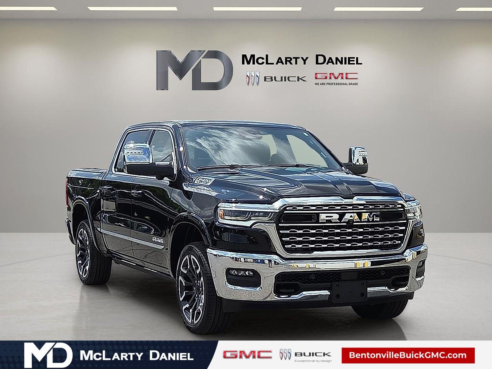 2025 RAM 1500 Limited Crew Cab 4x4 5'7" Box in Black — front three-quarter view