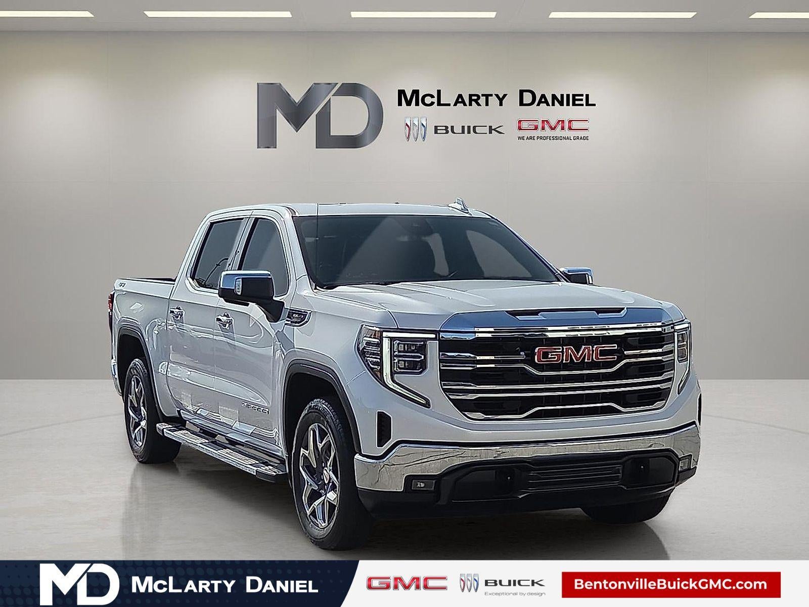 2023 GMC Sierra 1500 SLT in White Frost Tricoat — front three-quarter view