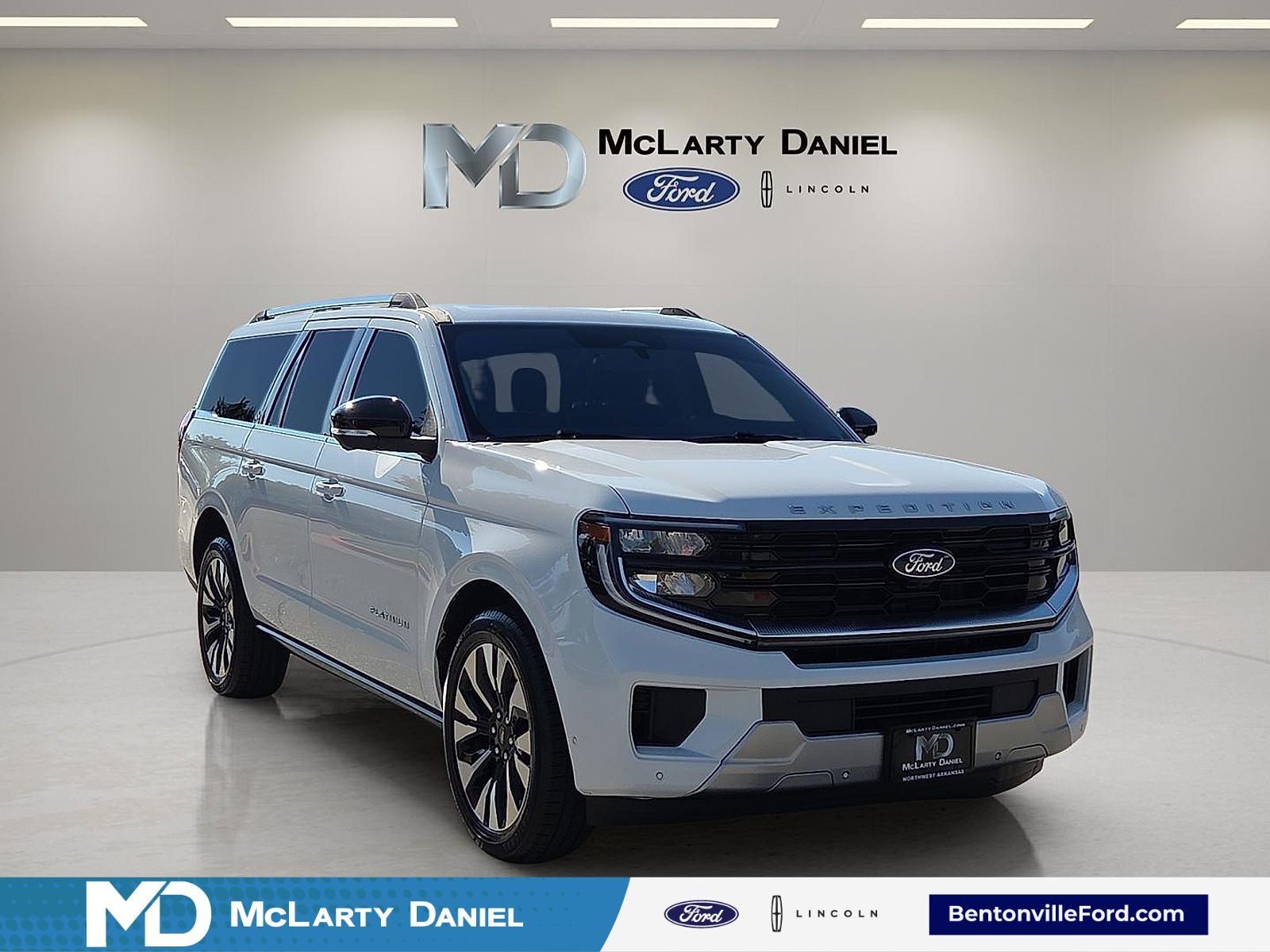 2025 Ford Expedition Max Platinum in Oxford White — front three-quarter view