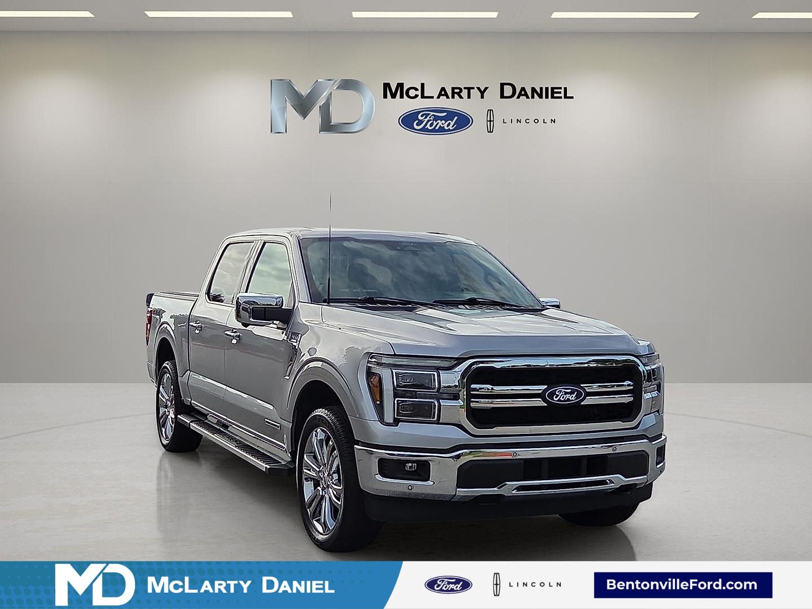 2025 Ford F-150 Lariat in Iconic Silver Metallic — front three-quarter view