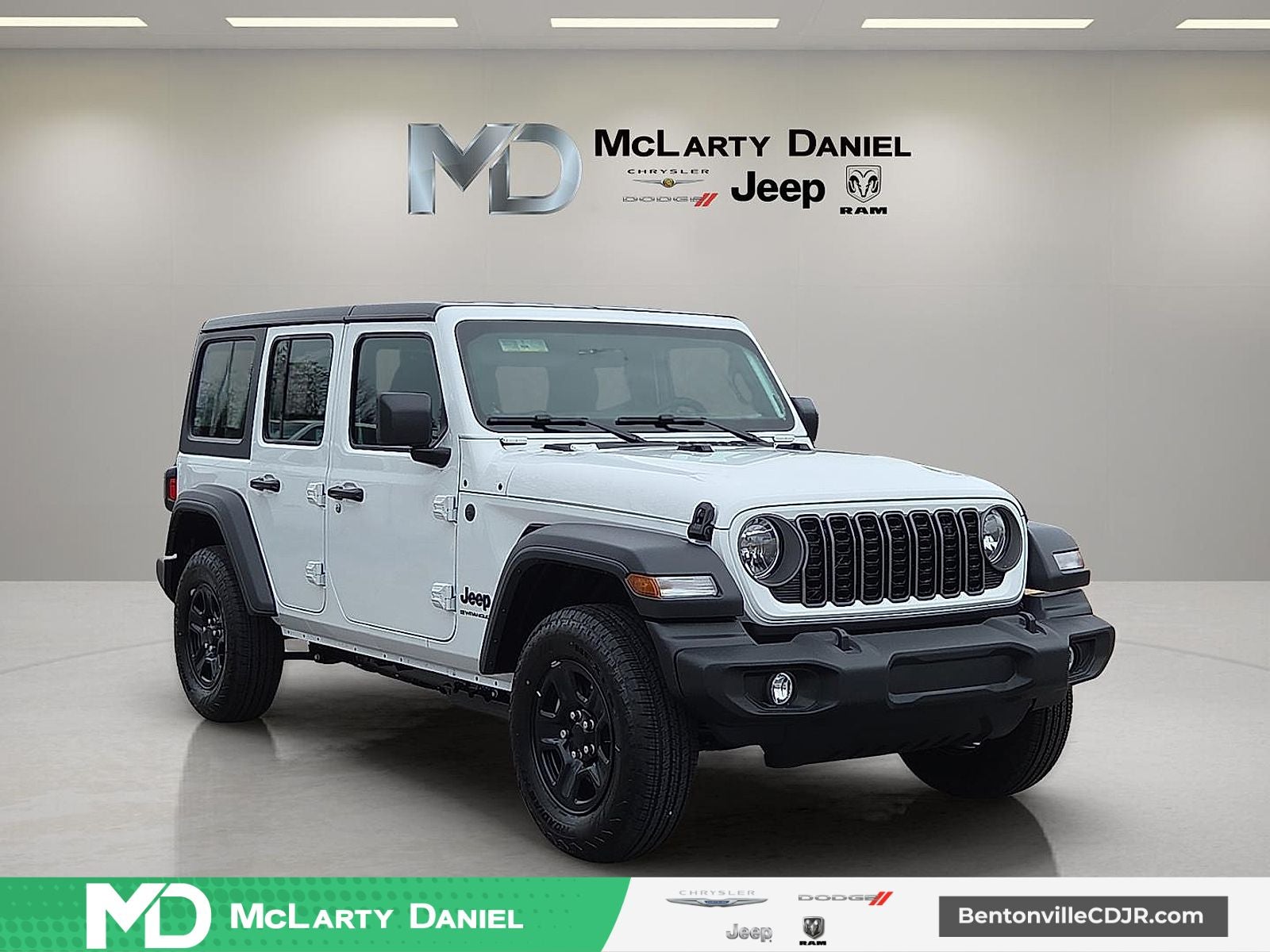 2026 Jeep Wrangler WRANGLER 4-DOOR SPORT in Bright White Clear-Coat Exterior Paint — front three-quarter view