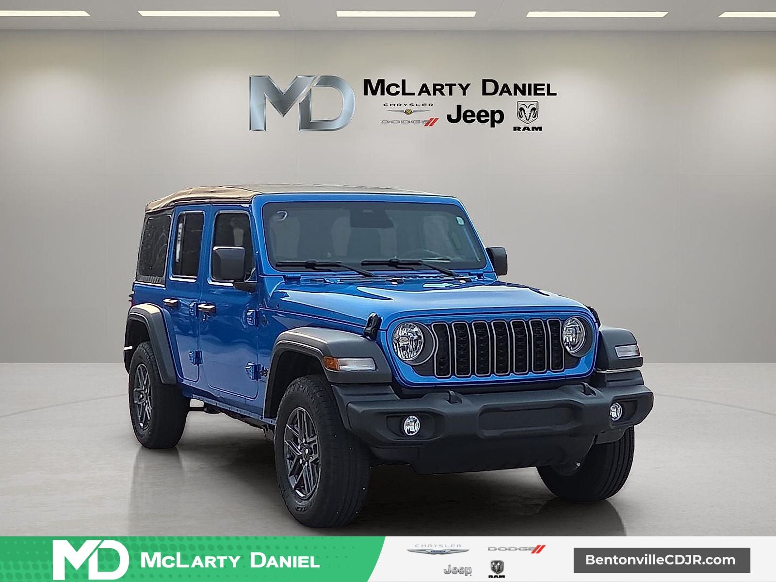 2026 Jeep Wrangler WRANGLER 4-DOOR SPORT S in Hydro Blue Pearl-Coat Exterior Paint — front three-quarter view
