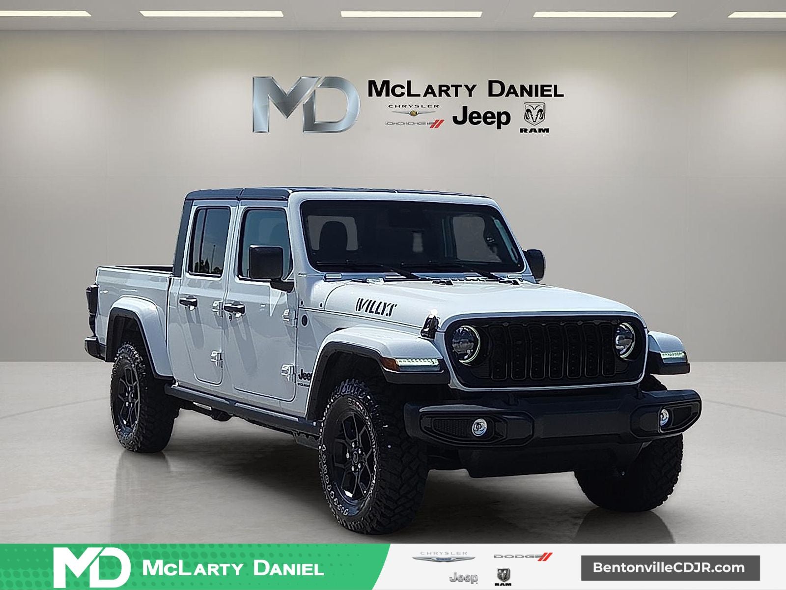 2026 Jeep Gladiator GLADIATOR WILLYS 4X4 in Bright White Clear-Coat Exterior Paint — front three-quarter view