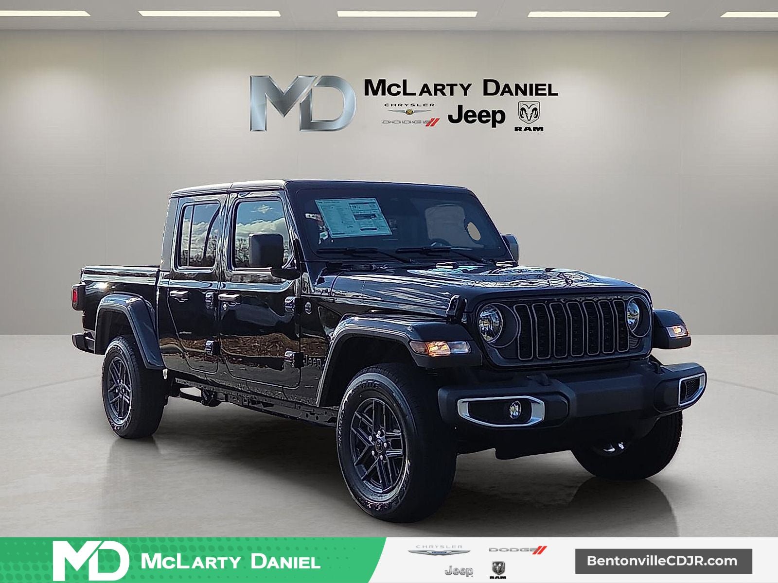 2026 Jeep Gladiator GLADIATOR SPORT S 4X4 in Black Clear-Coat Exterior Paint — front three-quarter view