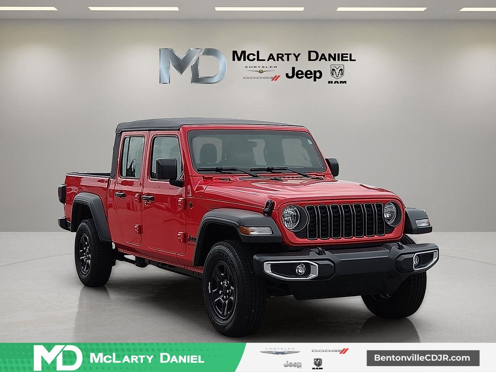 2026 Jeep Gladiator GLADIATOR SPORT 4X4 in Firecracker Red Clear-Coat Exterior Paint — front three-quarter view