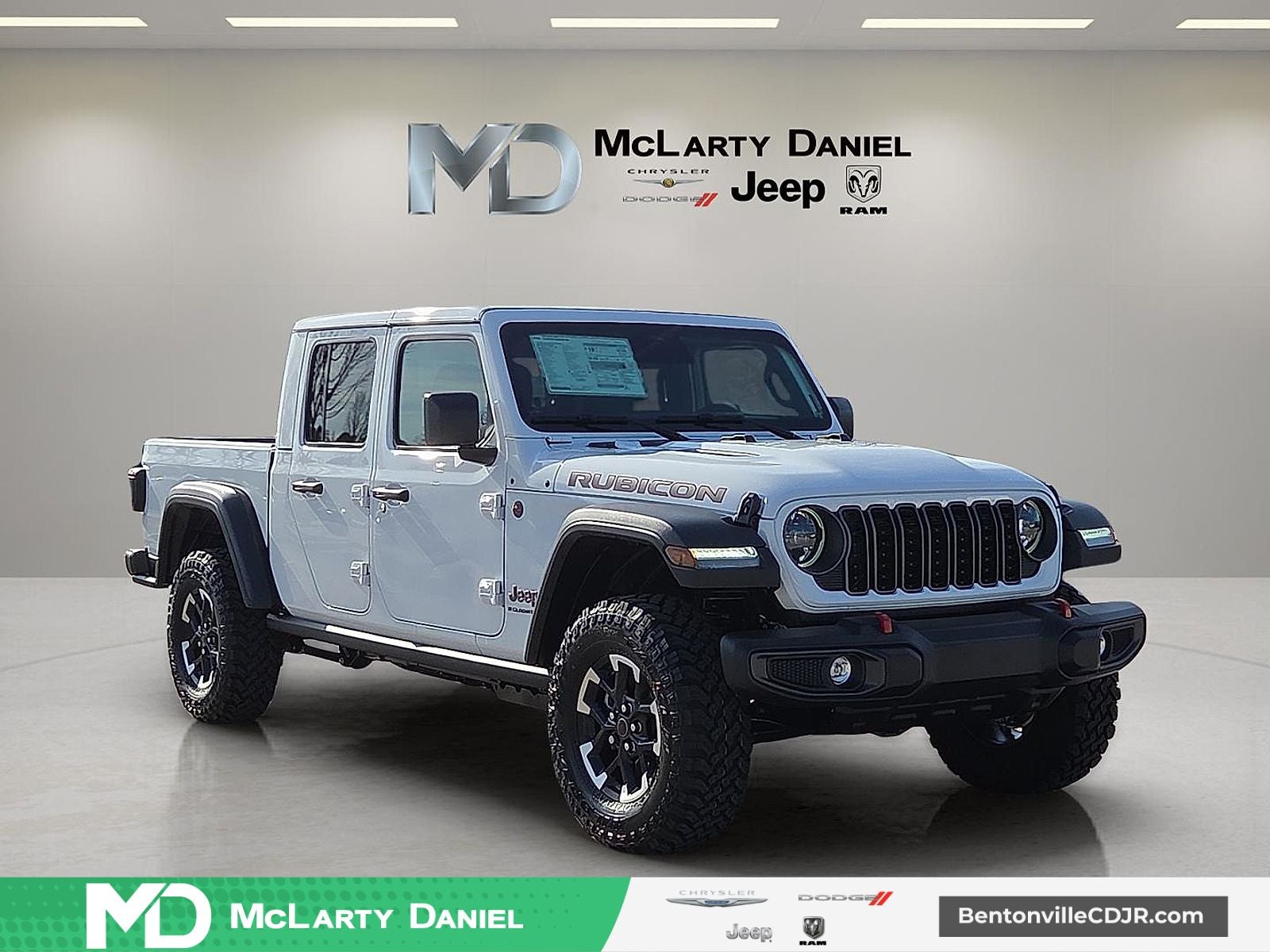 2026 Jeep Gladiator GLADIATOR RUBICON 4X4 in Bright White Clear-Coat Exterior Paint — front three-quarter view