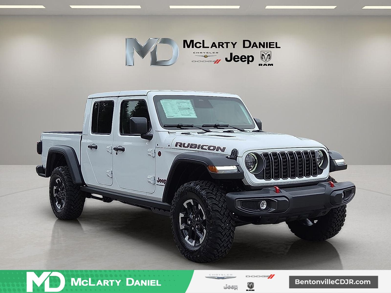 2026 Jeep Gladiator GLADIATOR RUBICON 4X4 in Bright White Clear-Coat Exterior Paint — front three-quarter view