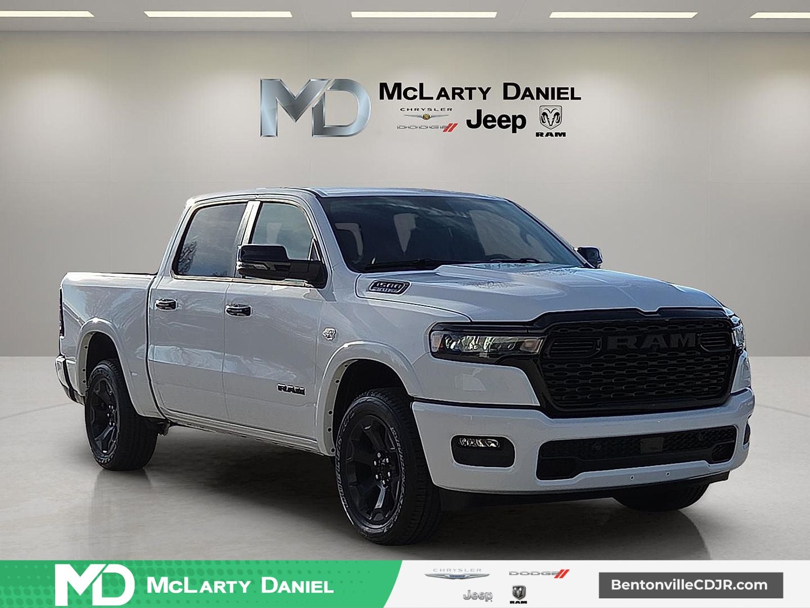 2026 RAM Ram 1500 RAM 1500 BIG HORN CREW CAB 4X4 5'7' BOX in Bright White Clear-Coat Exterior Paint — front three-quarter view