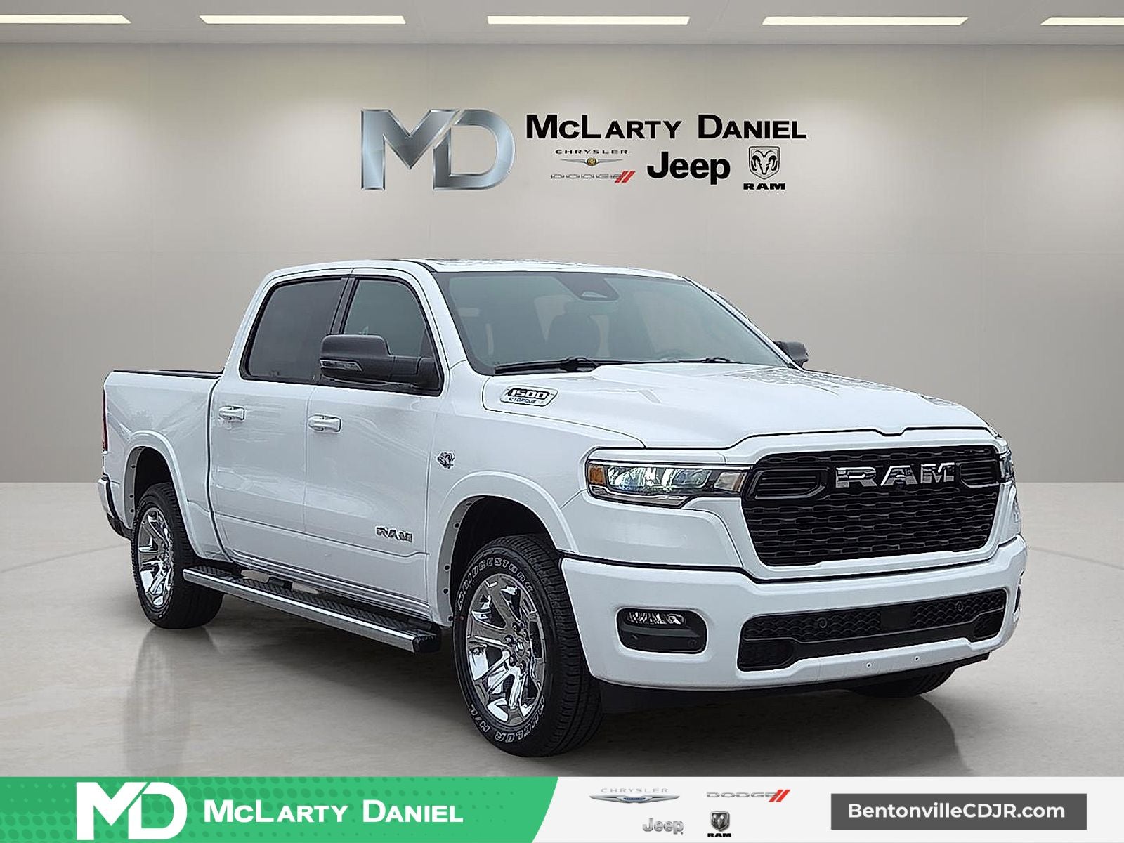2026 RAM Ram 1500 RAM 1500 BIG HORN CREW CAB 4X4 5'7' BOX in Bright White Clear-Coat Exterior Paint — front three-quarter view