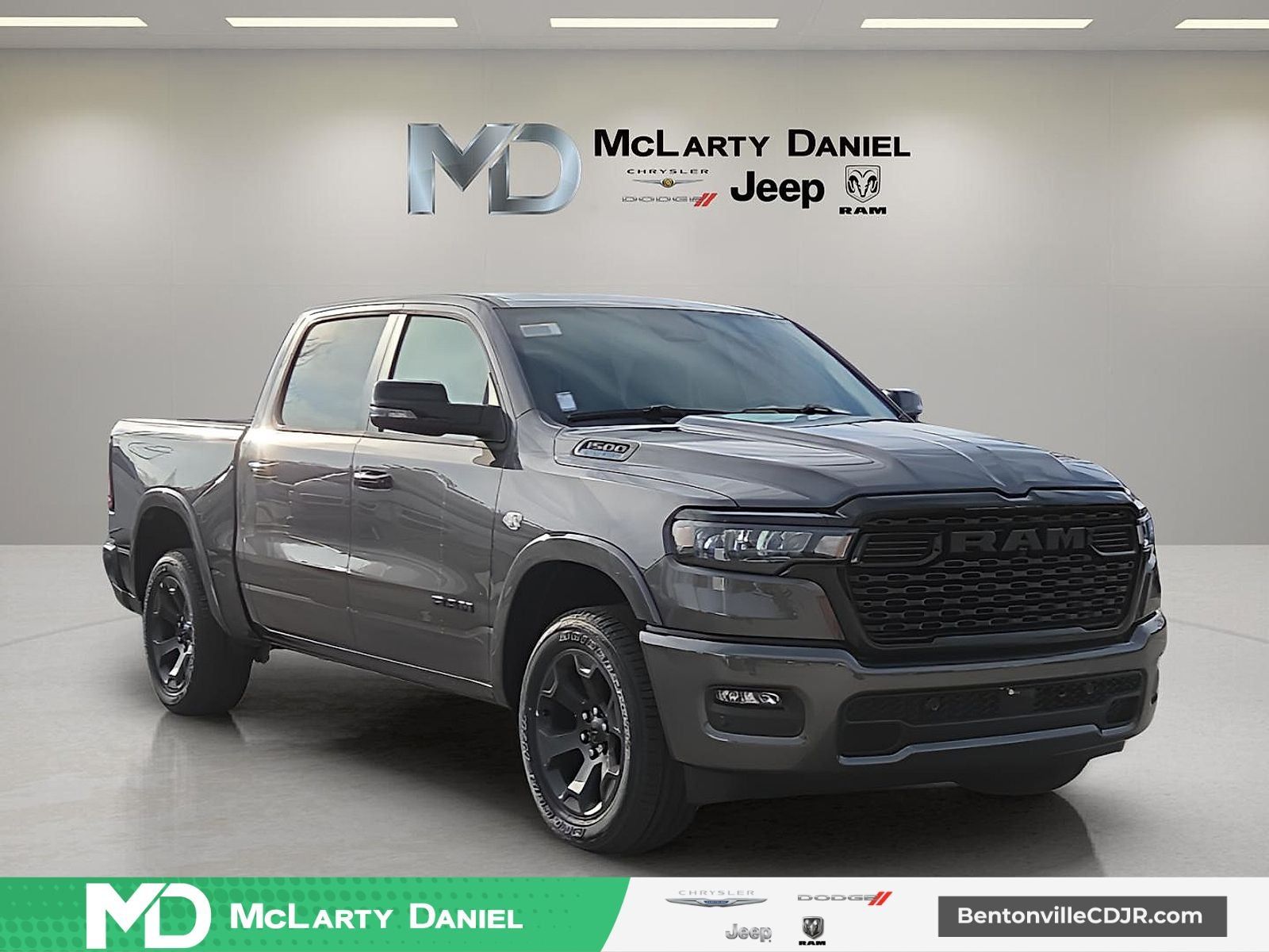 2026 RAM Ram 1500 RAM 1500 BIG HORN CREW CAB 4X4 5'7' BOX in Granite Crystal Metallic Clear-Coat Exterior Paint — front three-quarter view