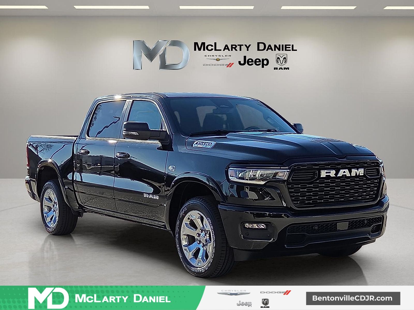 2026 RAM Ram 1500 RAM 1500 BIG HORN CREW CAB 4X4 5'7' BOX in Diamond Black Crystal Pearl-Coat Exterior Paint — front three-quarter view