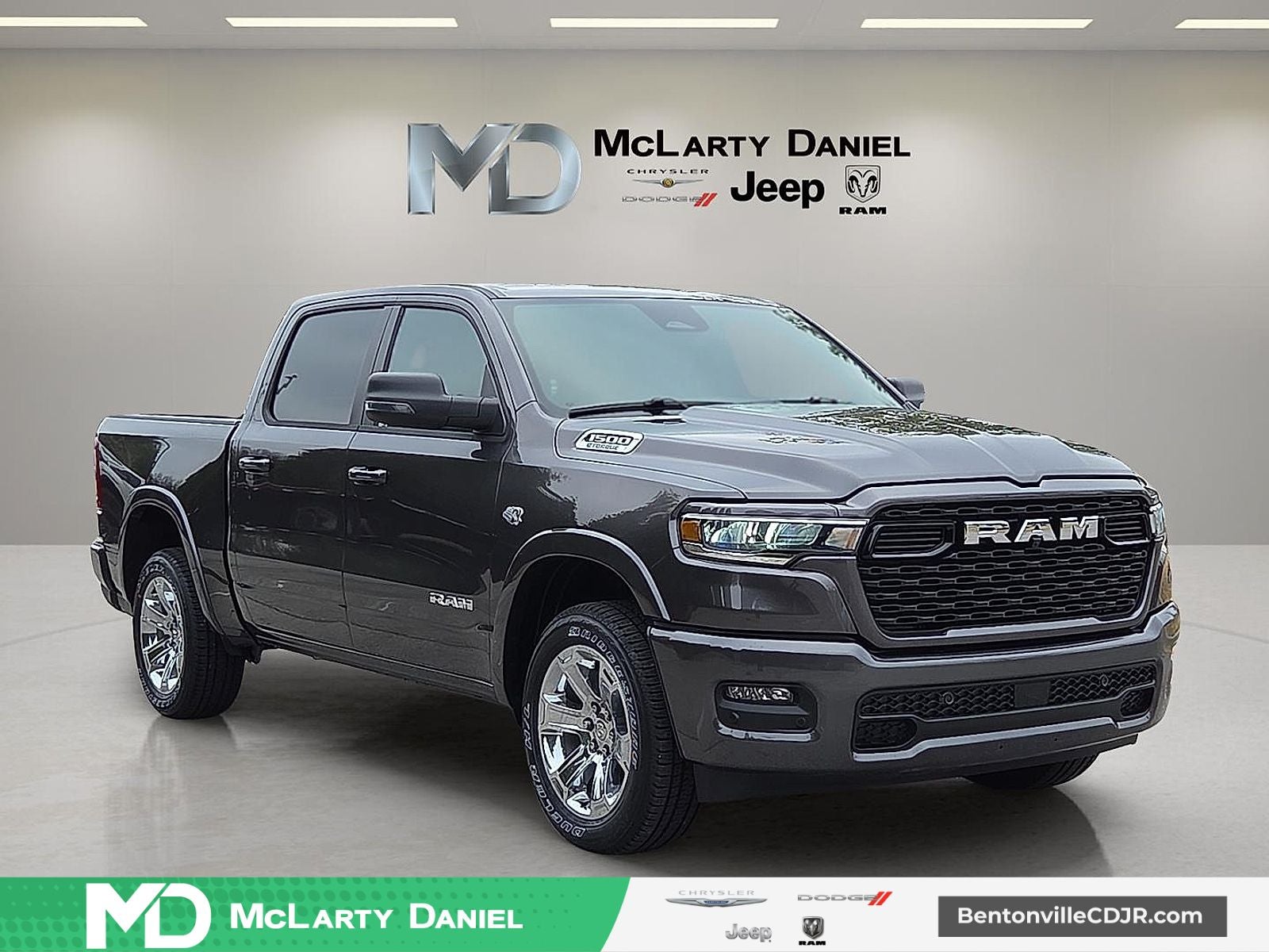 2026 RAM Ram 1500 RAM 1500 BIG HORN CREW CAB 4X4 5'7' BOX in Granite Crystal Metallic Clear-Coat Exterior Paint — front three-quarter view
