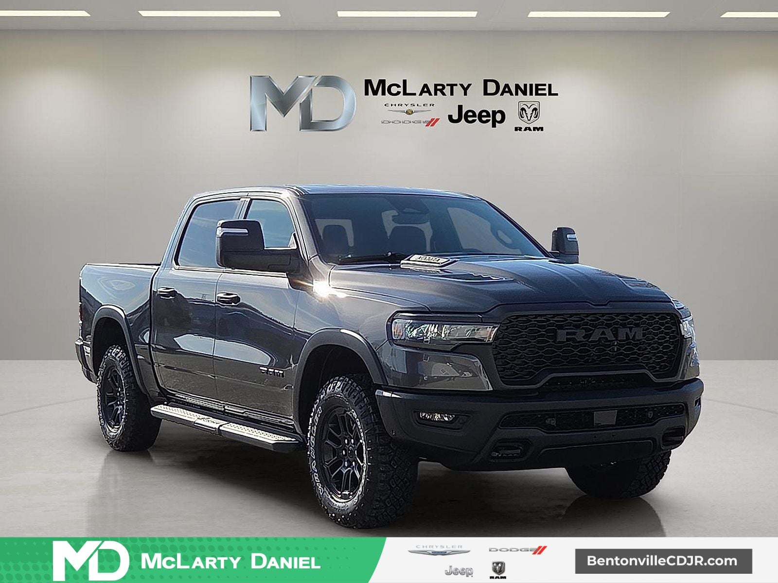 2026 RAM Ram 1500 RAM 1500 REBEL CREW CAB 4X4 5'7' BOX in Granite Crystal Metallic Clear-Coat Exterior Paint — front three-quarter view