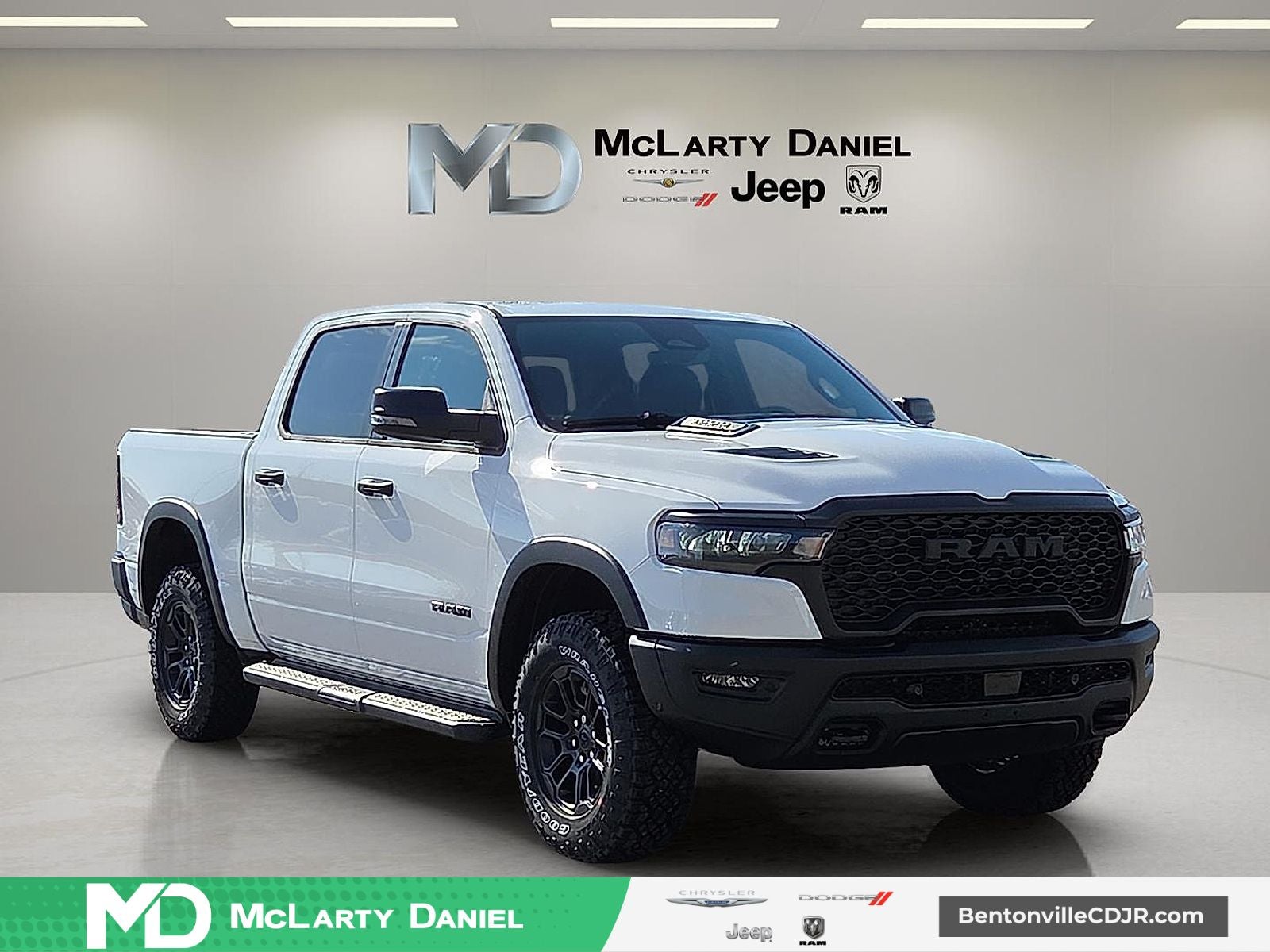 2026 RAM Ram 1500 RAM 1500 REBEL CREW CAB 4X4 5'7' BOX in Bright White Clear-Coat Exterior Paint — front three-quarter view