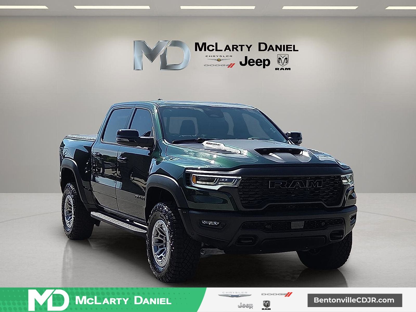 2026 RAM Ram 1500 RAM 1500 RHO CREW CAB 4X4 5'7' BOX in Serrano-Green Metallic Exterior Paint — front three-quarter view