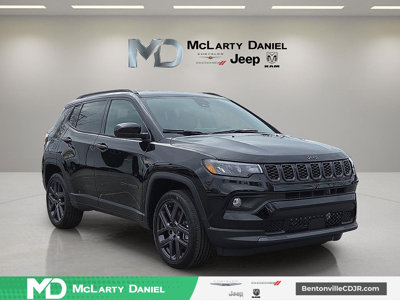 2026 Jeep Compass COMPASS LATITUDE ALTITUDE 4X4 in Diamond Black Crystal Pearl-Coat Exterior Paint — front three-quarter view