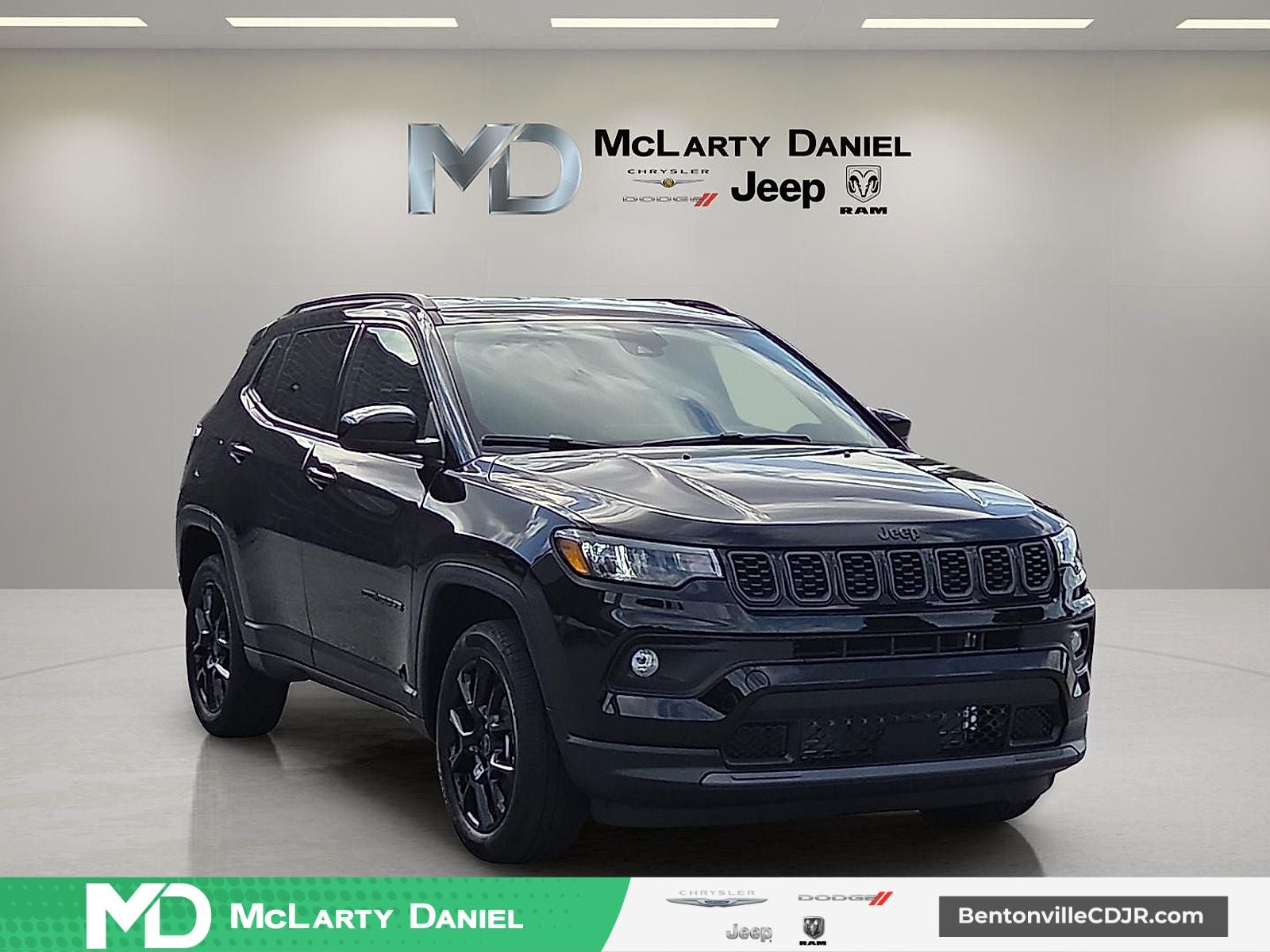 2026 Jeep Compass COMPASS LATITUDE ALTITUDE 4X4 in Diamond Black Crystal Pearl-Coat Exterior Paint — front three-quarter view