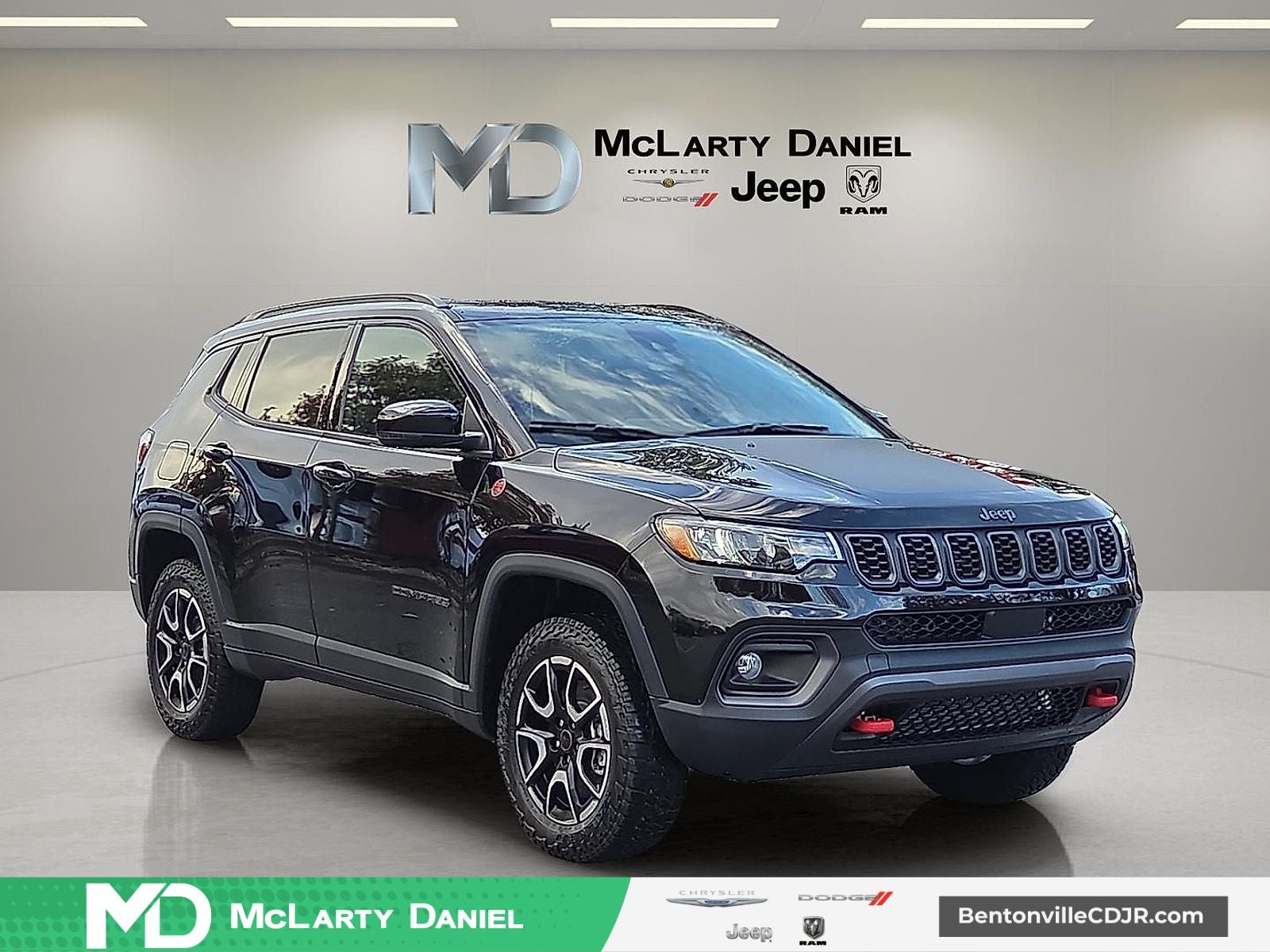 2026 Jeep Compass COMPASS TRAILHAWK 4X4 in Diamond Black Crystal Pearl-Coat Exterior Paint — front three-quarter view