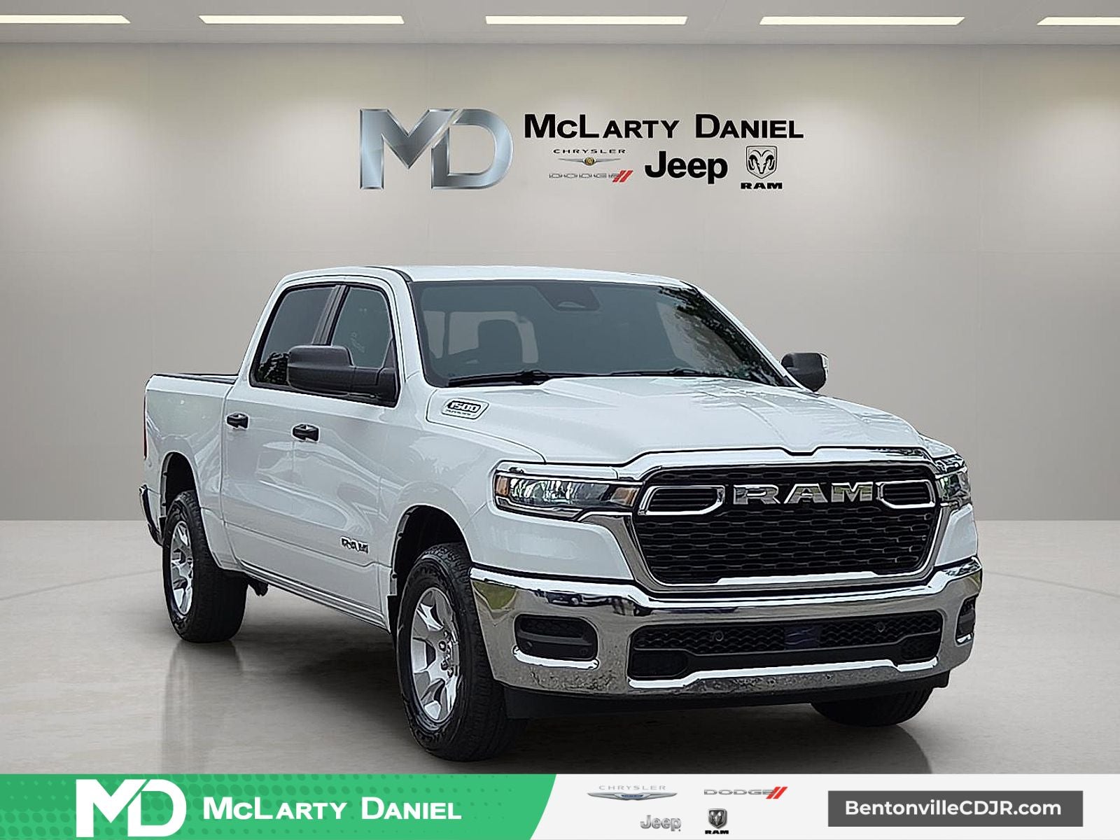 2026 RAM Ram 1500 RAM 1500 TRADESMAN CREW CAB 4X4 5'7' BOX in Bright White Clear-Coat Exterior Paint — front three-quarter view