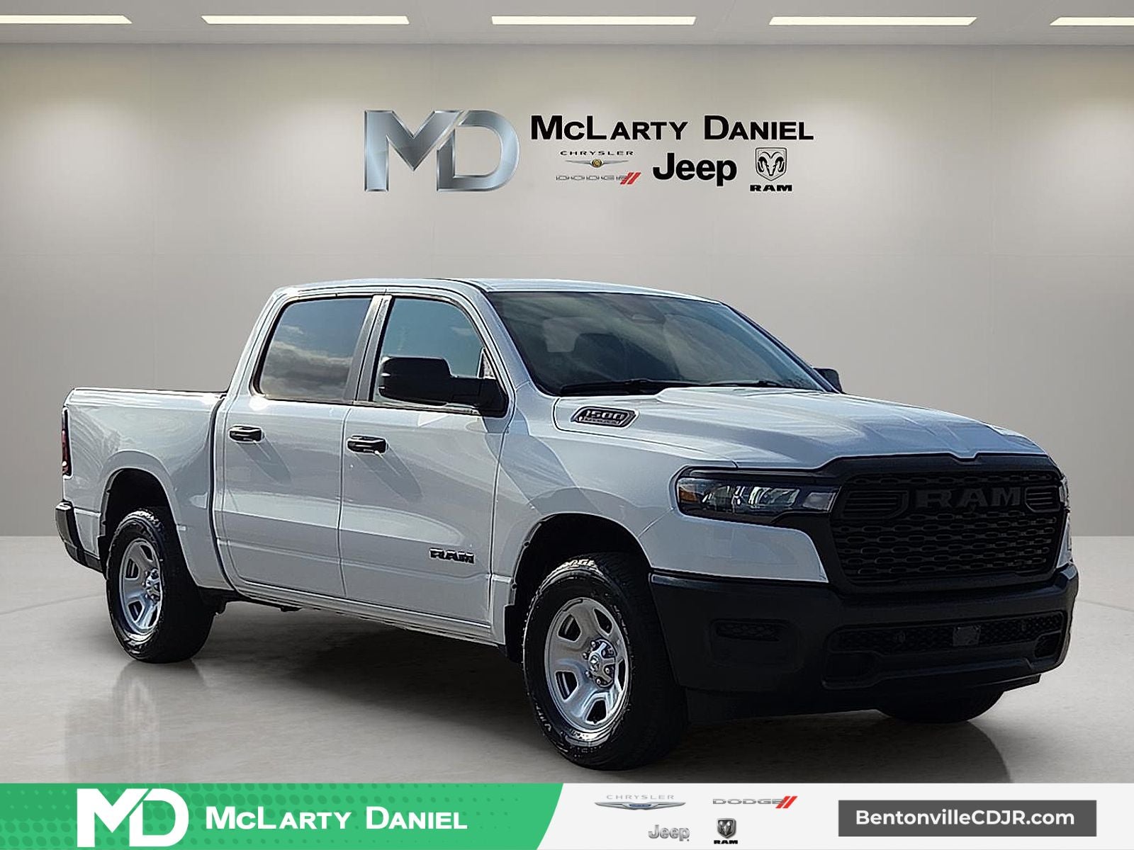 2026 RAM Ram 1500 RAM 1500 TRADESMAN CREW CAB 4X4 5'7' BOX in Bright White Clear-Coat Exterior Paint — front three-quarter view