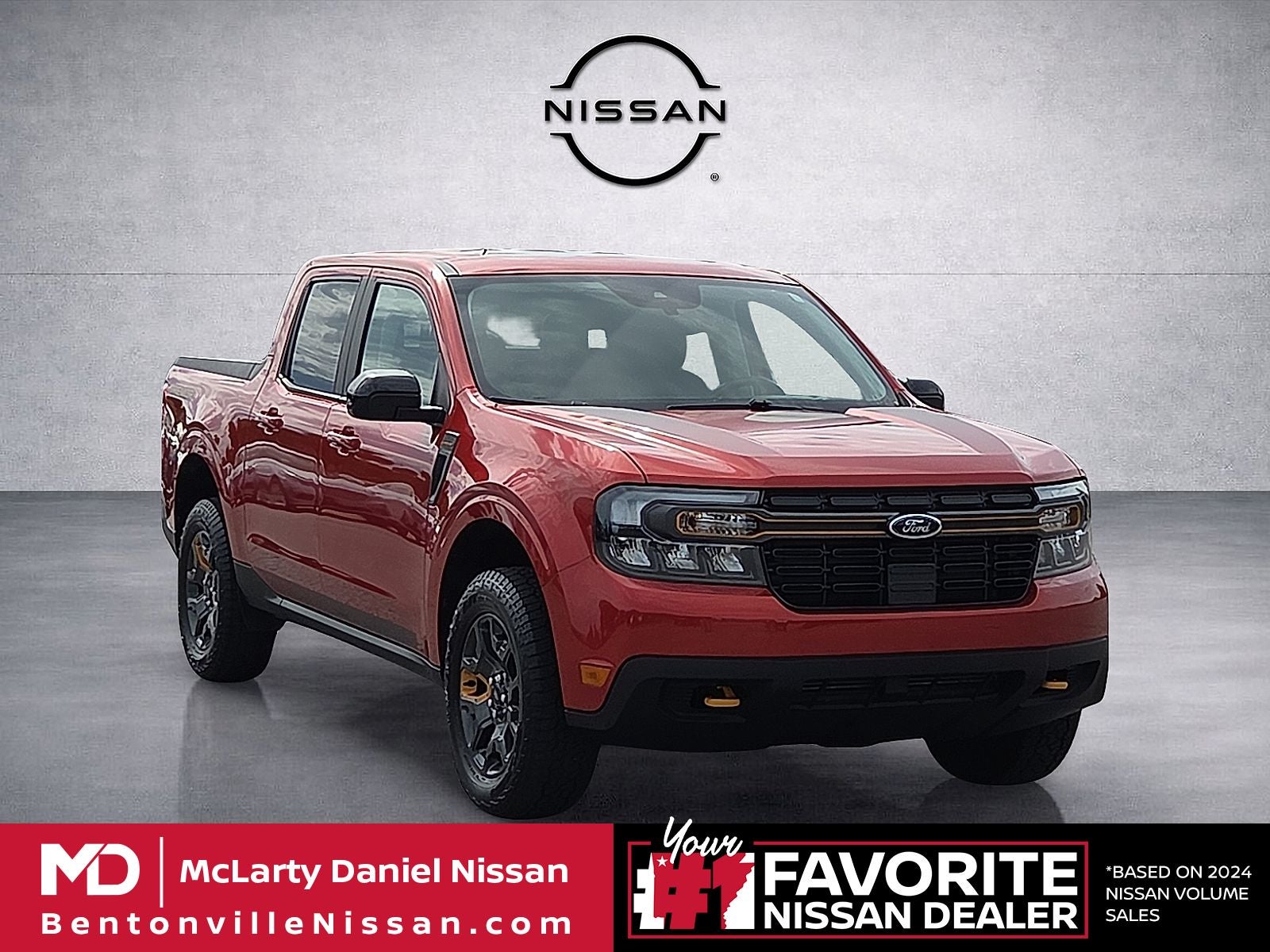 2024 Ford Maverick Lariat in Chili Pepper Red — front three-quarter view